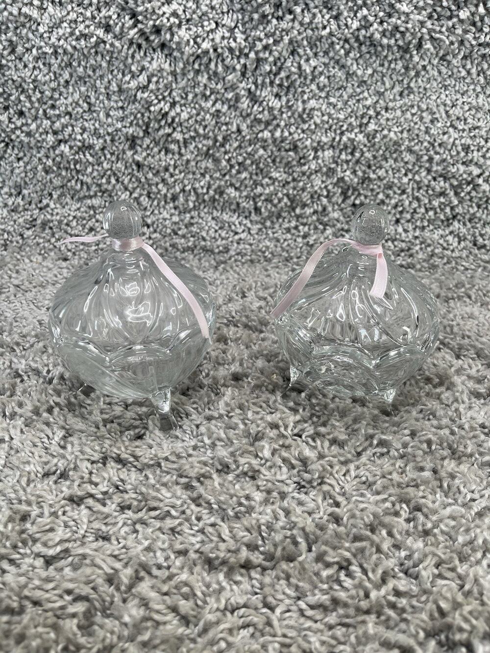 2pk Vintage 3 Legged Crystal Glass 4 Inch Lidded Candy Dish Home Decor Any Room